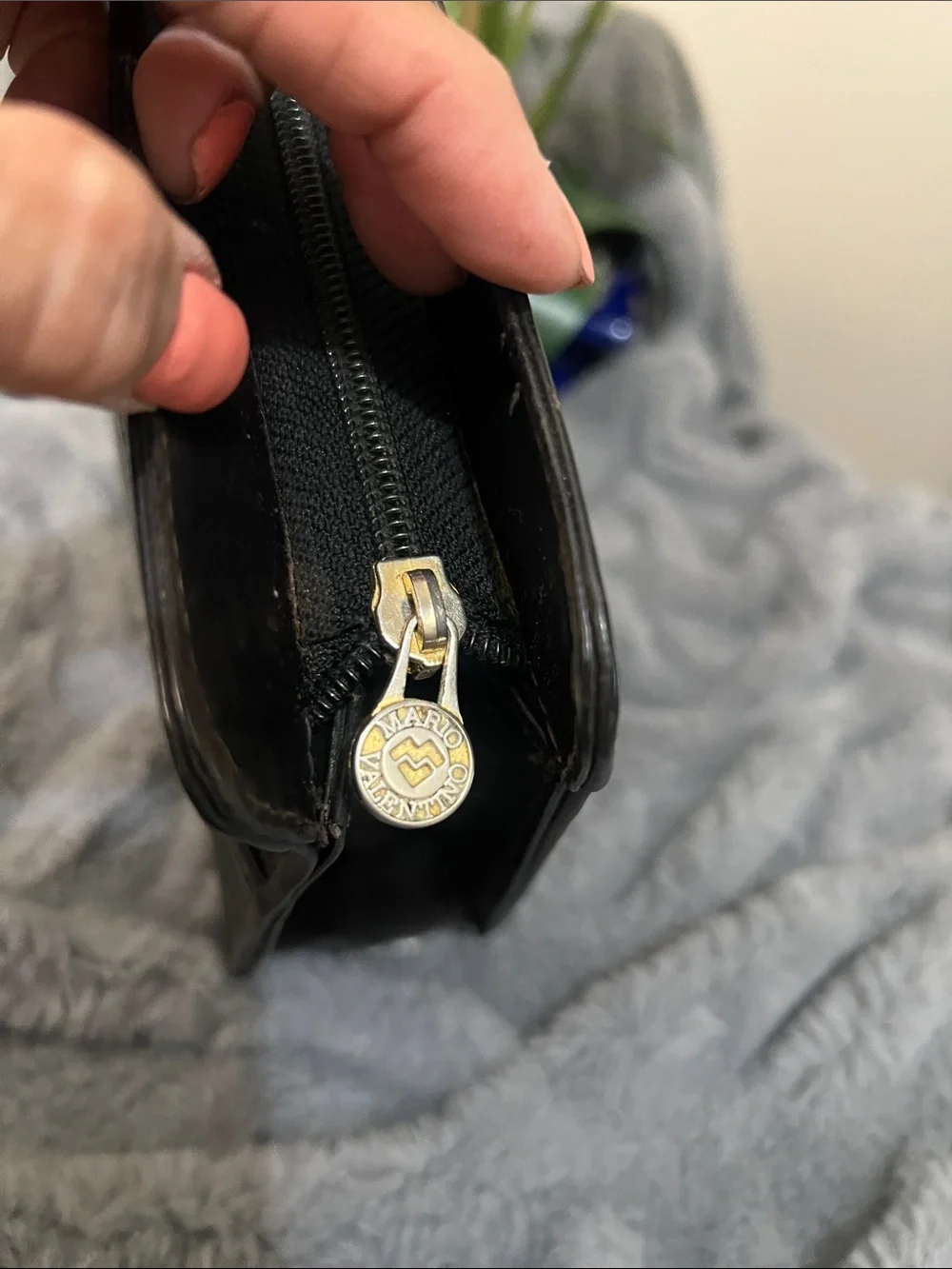 Mario Valentino Vintage Black Logo Leather Clutch GUC retail $349
